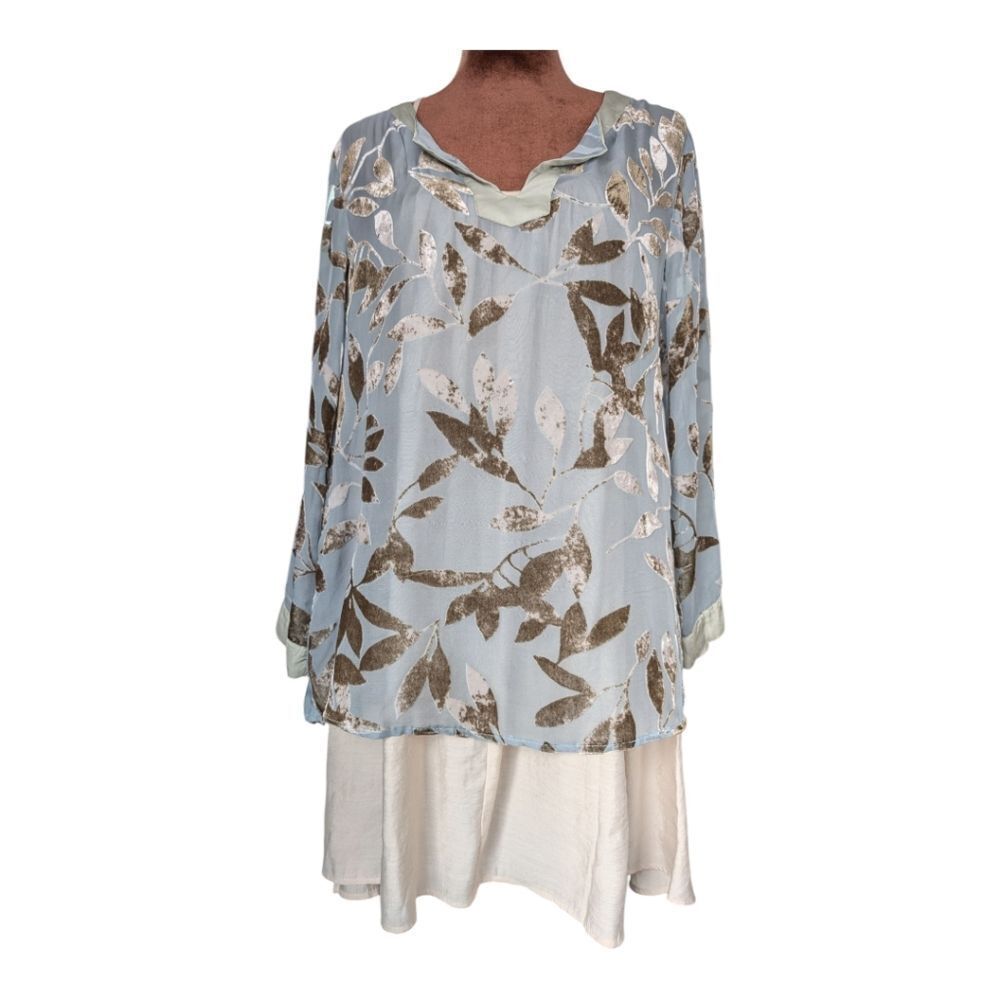 Nile (Swiss Brand) Silk Floral Burnout Velvet  Grey Blue Size M - Picture 11 of 14